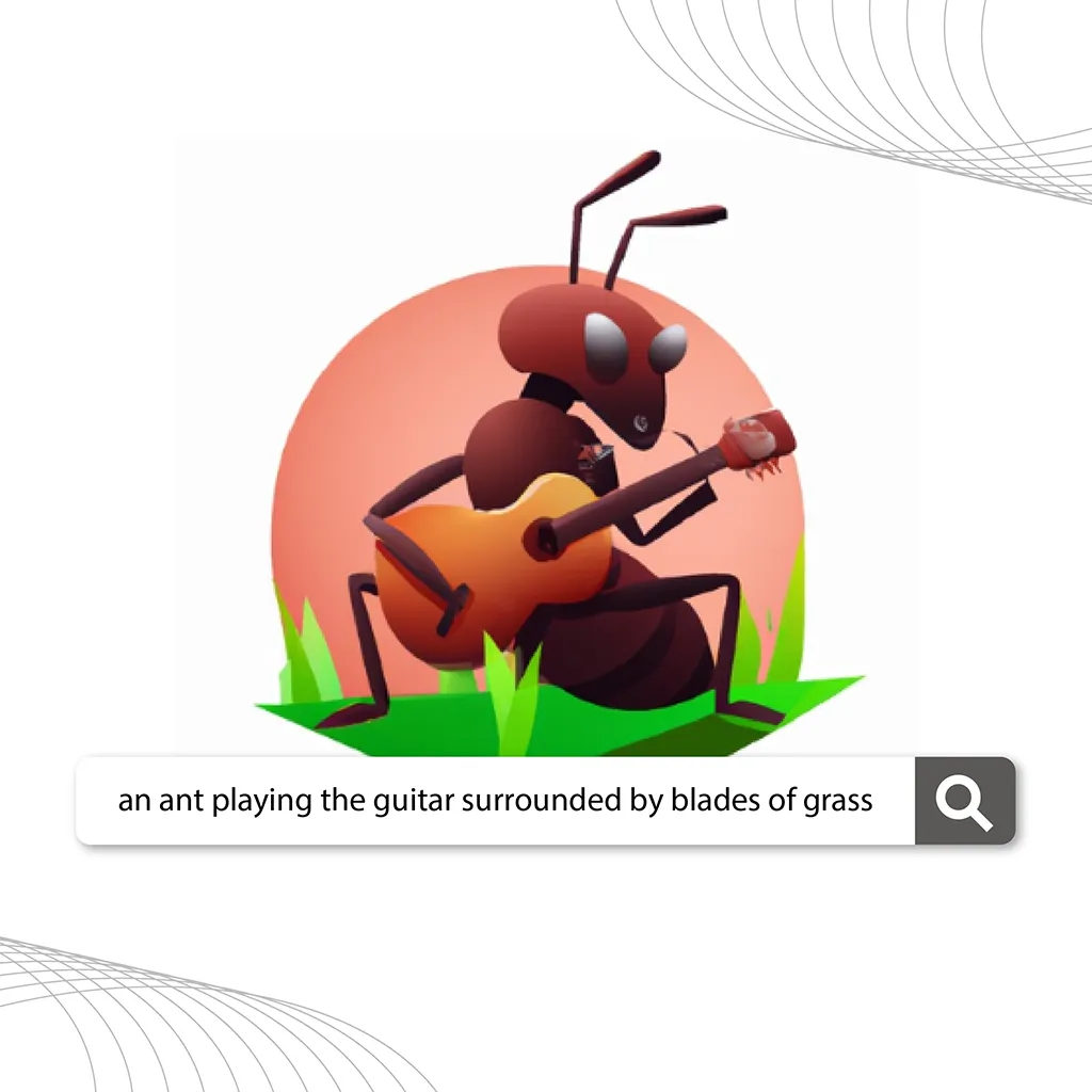 Shutterstock AI Image Generator prompt: An ant playing the guitar surrounded by blades of grass
