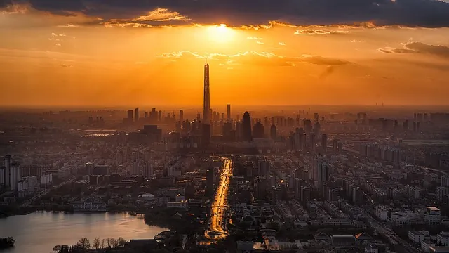 Pixabay image example of city sunset